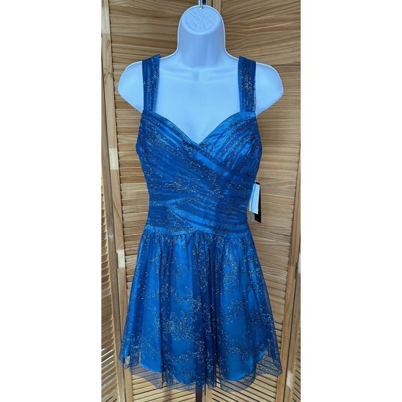 MXI  Juniors Homecoming/ Prom Blue Tulle Glitter Fit & Flare Dress Size 5 - Picture 1 of 9